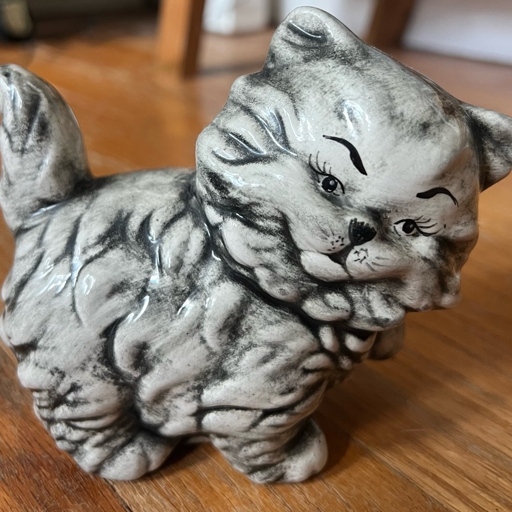 Gray Ceramic Cat Figurine